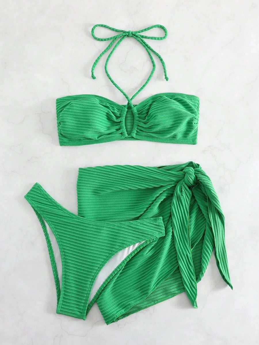 3 Piece Bikini String Skirt Swimsuit Beachwear