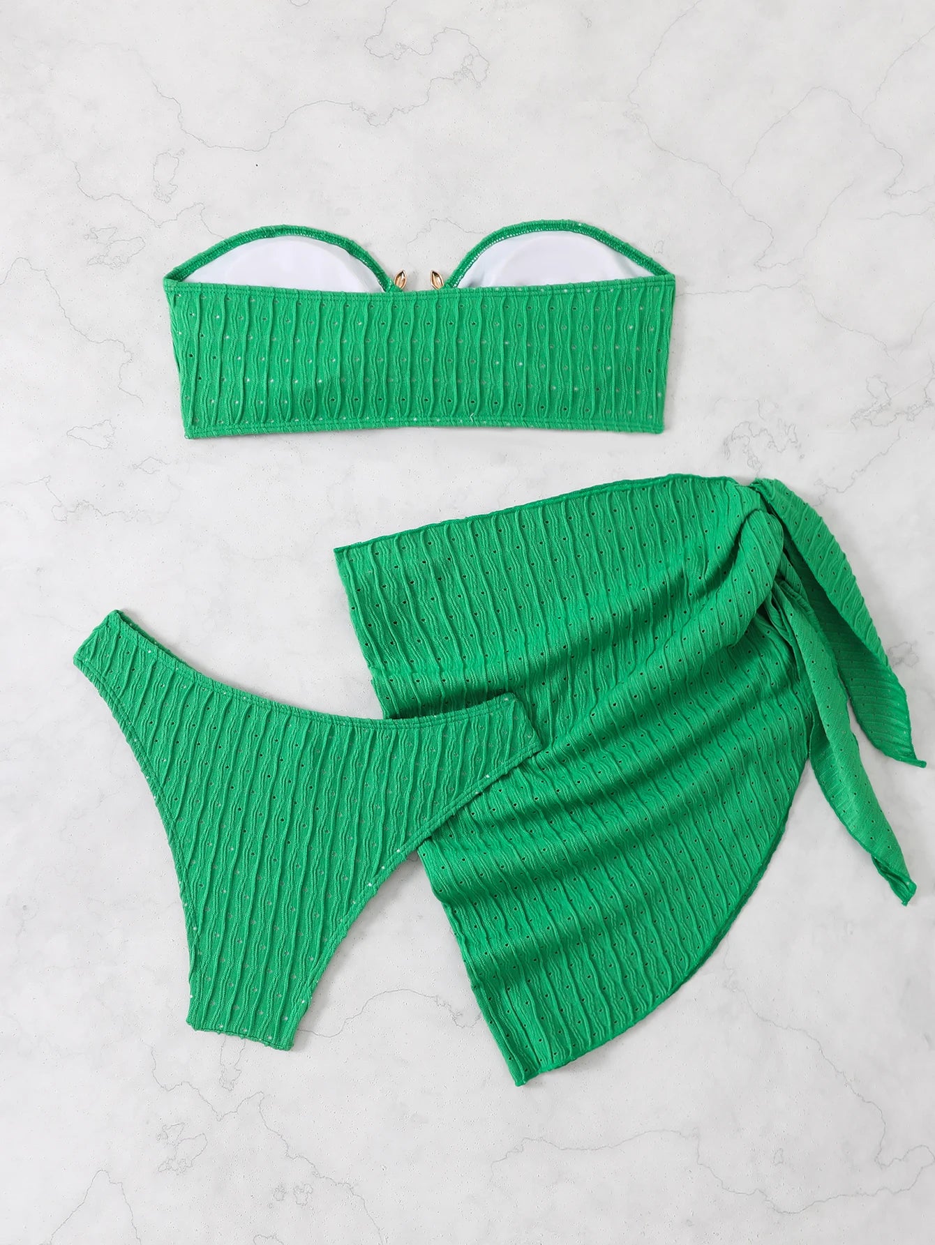 3 Piece Bandeau Bikini With Beach Skirt Bathing Swimsuit