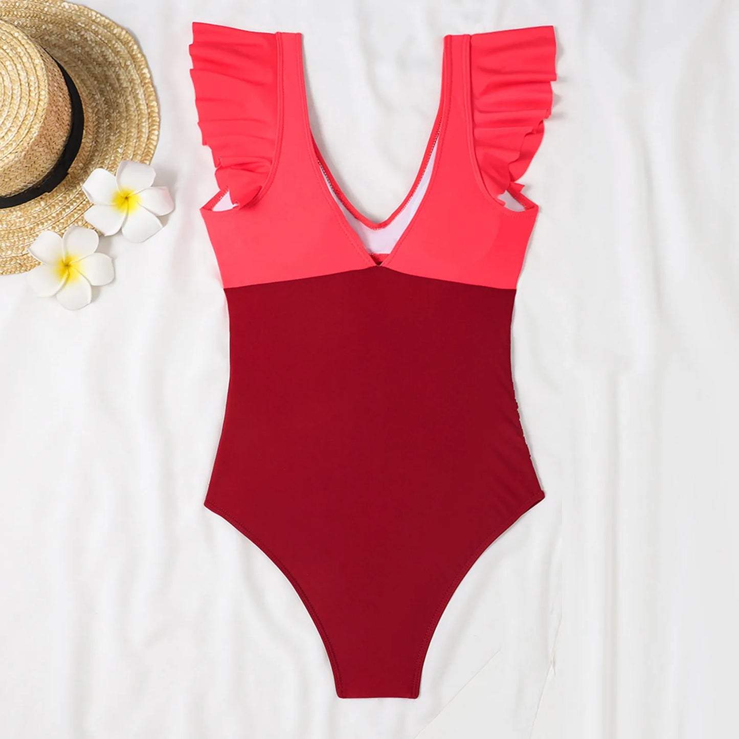 One Piece Swimsuit V Neck Solid Color Backless Tummy Control