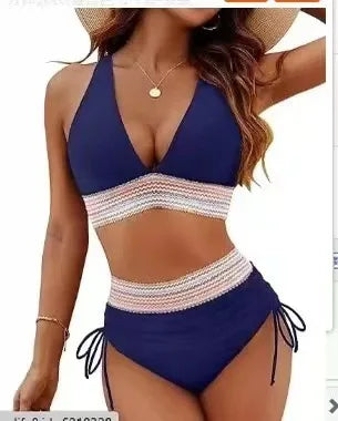 Shoulder High Waist Split Bikini Swimsuit 2 Piece Set