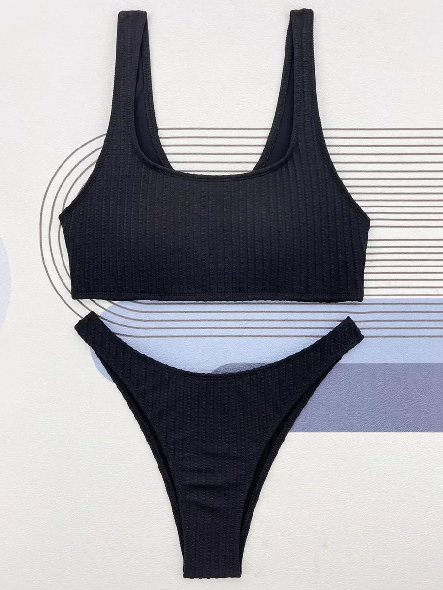 Sexy Ribbed Sports Bikini Set – Two-Piece Triangle Swimsuit