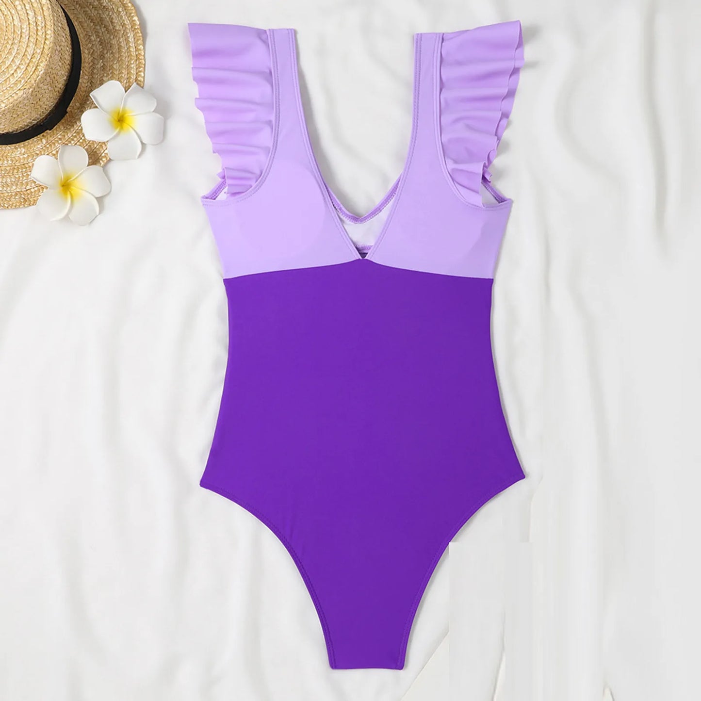 One Piece Swimsuit V Neck Solid Color Backless Tummy Control